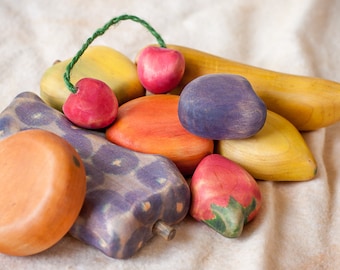 Holz Spielküche - Obstspielchen Kleines Set - 10 Stück. Holzfrüchte. Waldorfspielzeug. Montessori Materialien. Kinder Kochset.
