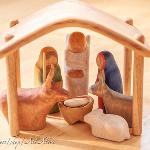 Nativity scene Advent decoration set Christmas celebration set Waldorf inspired traditional decor Maria, Joseph, baby Jesus, Angel image 1