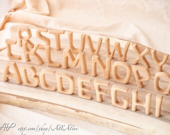 ABC Alphabet set - Antropos font wooden letters - Standable - Waldorf inspired play and decor - Soft and rounded - extremely pleasant