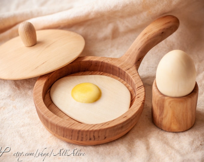 Wooden Toy Fried Egg and Whole Egg - Wood Play Food - Children Cookware ...