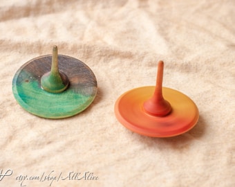 Wooden hand painted Spinning Top. Waldorf toys. Montessori materials.