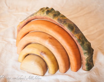 Wooden Earth layers structure stacker - food Coloring - Waldorf toys - Montessori materials - Set of 5 -Balancing toys