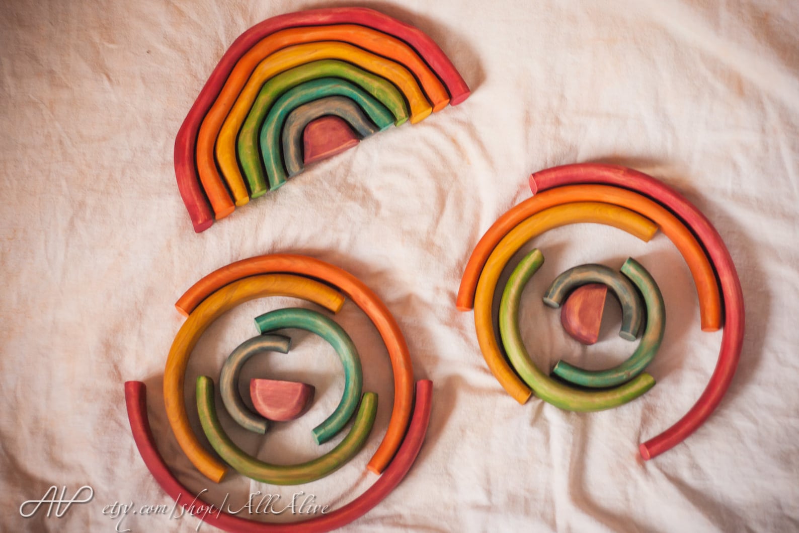 Colorful Wooden Rainbow Stacker Set of 7 Waldorf Toys - Montessori ...