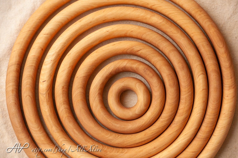 Wooden Natural color stacking Circles set Throw Rings Game Unpainted Waldorf toys Montessori materials Set of 7 image 4