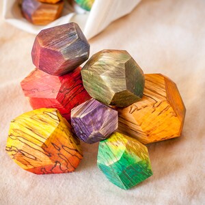 Wooden stones Unique fermented beech texture Colorful Tumi ishi Rainbow colours Waldorf toys Montessori materials image 5