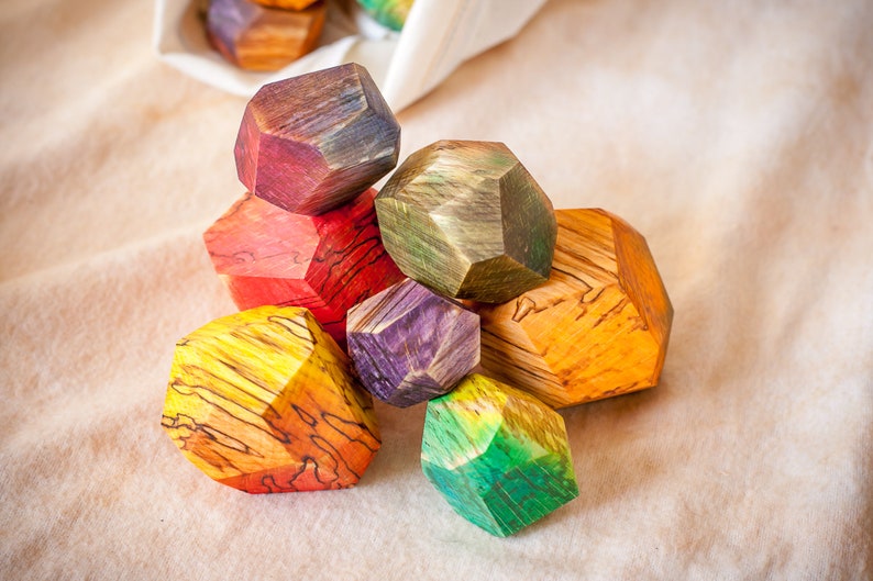 Wooden stones Unique fermented beech texture Colorful Tumi ishi Rainbow colours Waldorf toys Montessori materials image 5