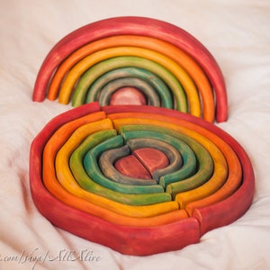 Wooden Rainbow Stacker - Colorful - Waldorf Toys - Montessori Materials ...