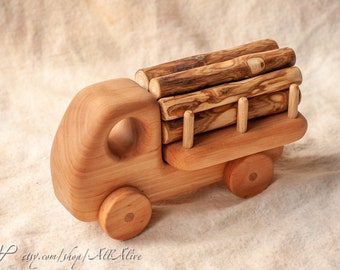 Waldorf wooden push Car Logging truck - wooden toy - Vehicle - push and pull toddler toy