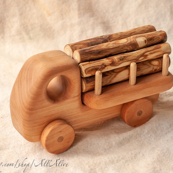 Waldorf wooden push Car Logging truck - wooden toy - Vehicle - push and pull toddler toy