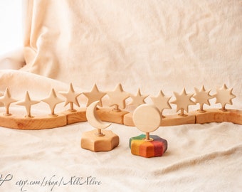 Stars set - Waldorf inspired Decorations Ornaments for Birthday Ring and Advent Spiral candle holder - 4-5-6-7-8 rays star- Celebration ring