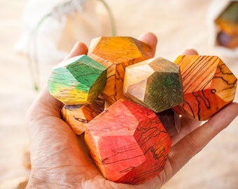 Wooden stones - Unique fermented beech texture - Colorful - Tumi ishi - Rainbow colours - Waldorf toys -Montessori materials