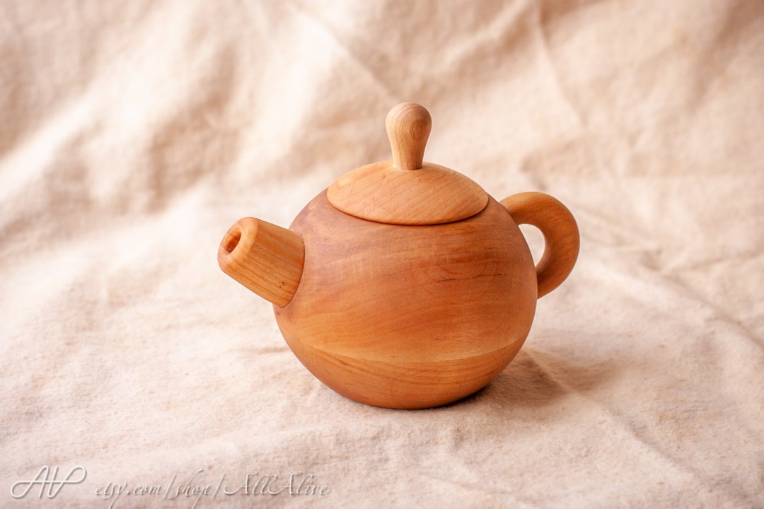Wooden Teapot Wood Play Food. Wooden Toy Flatware Cutlery Waldorf Toys. Montessori Materials