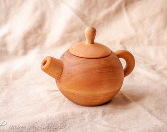 Wooden TeaPot - Wood play food. Wooden toy flatware cutlery -  Waldorf toys. Montessori materials. Children cooking set.