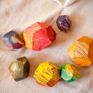 Wooden stones Unique fermented beech texture Colorful Tumi ishi Rainbow colours Waldorf toys Montessori materials image 4