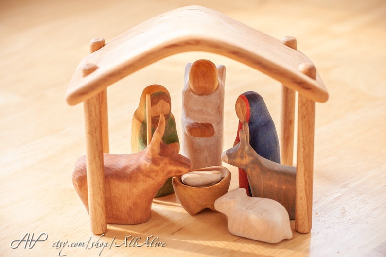 Nativity scene Advent decoration set Christmas celebration set Waldorf inspired traditional decor Maria, Joseph, baby Jesus, Angel image 1