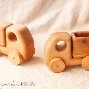 Waldorf wooden push Car Truck with trunk - wooden toy - Vehicle - push and pull toddler toy