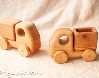 Waldorf wooden push Car Truck with trunk - wooden toy - Vehicle - push and pull toddler toy