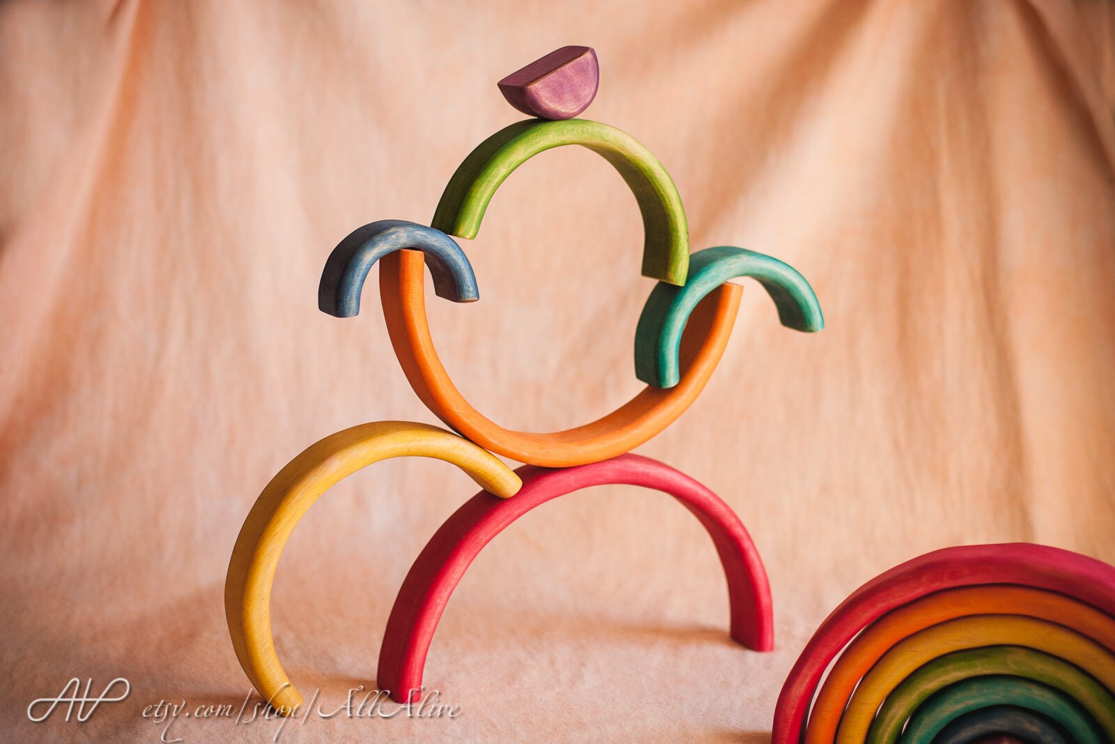 Colorful Wooden Rainbow Stacker Set of 7 Waldorf Toys - Montessori ...