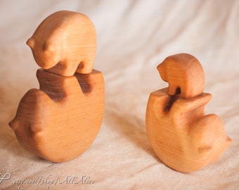 Wooden Rolling Bears Family Set of 4 - Alder wood - Doing somersault - Waldorf toys - Montessori materials - Balancing toys