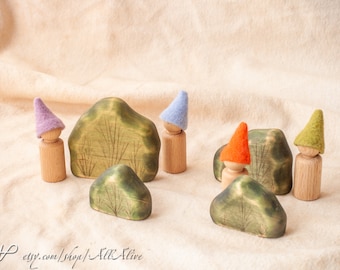 Wood Forest smaller toy set - Bushes set - 4 pcs.- Wooden bushes - Waldorf toys - Nature table - Home decoration set