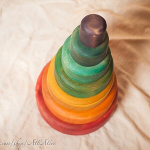 Wooden Rainbow Pyramid Stacking & Nesting Bowls Cups Colorful Waldorf toys Montessori materials Set of 7-Food coloring image 6