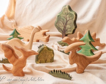 Wooden toy Dinosaurs - quite big - Thinner and lower detailed - simple style - Waldorf inspired Home decoration - natural style