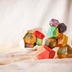 Wooden stones Unique fermented beech texture Colorful Tumi ishi Rainbow colours Waldorf toys Montessori materials image 8