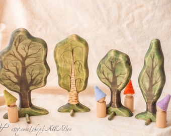 Wood Forest smaller toy set - Leafy trees - 4pcs.- Wooden trees - Waldorf toys. Montessori materials. Nature table - Home decoration set