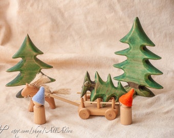 Wood Forest smaller toy set - Fir trees - 3pcs.- Wooden Christmas trees - Waldorf toys - Nature table - Home decoration set