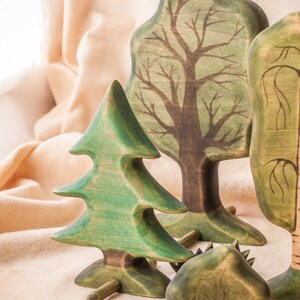 Wood Forest smaller toy set Leafy trees 4pcs. Wooden trees Waldorf toys. Montessori materials. Nature table Home decoration set image 9