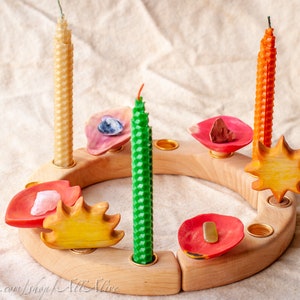 Juego de sol Decoraciones inspiradas en Waldorf Adornos para anillo de cumpleaños y candelabro en espiral de Adviento Anillo de celebración imagen 2