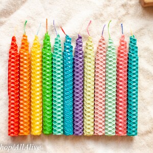 Waldorf inspired Multicolored candles set of 7-12-24-36 pcs natural bee wax candle Celebration ring Birthday Ring Advent Spiral holder 12 candles