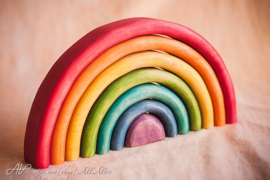 Colorful Wooden Rainbow Stacker Set of 7 Waldorf Toys - Montessori ...