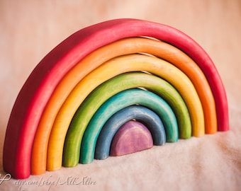 Colorful Wooden Rainbow stacker Set of 7 Waldorf toys - Montessori materials -  - Balancing toys - Food coloring