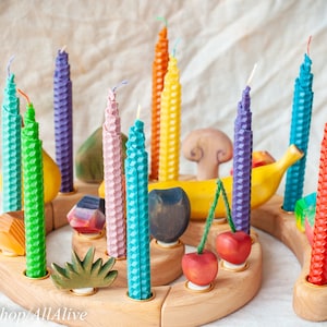 Waldorf inspired Multicolored candles set of 7-12-24-36 pcs natural bee wax candle Celebration ring Birthday Ring Advent Spiral holder image 2