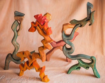 Wooden Fire Water Air Earth elements stackers set-Waldorf toys- Montessori materials -Balancing toys -Fairy tale decorations