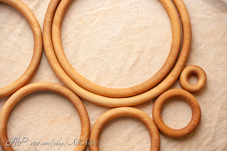 Wooden Natural color stacking Circles set Throw Rings Game Unpainted Waldorf toys Montessori materials Set of 7 image 5