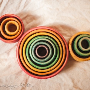 Wooden Rainbow Pyramid Stacking & Nesting Bowls Cups- Colorful ...