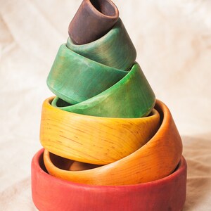 Wooden Rainbow Pyramid Stacking & Nesting Bowls Cups Colorful Waldorf toys Montessori materials Set of 7-Food coloring image 5