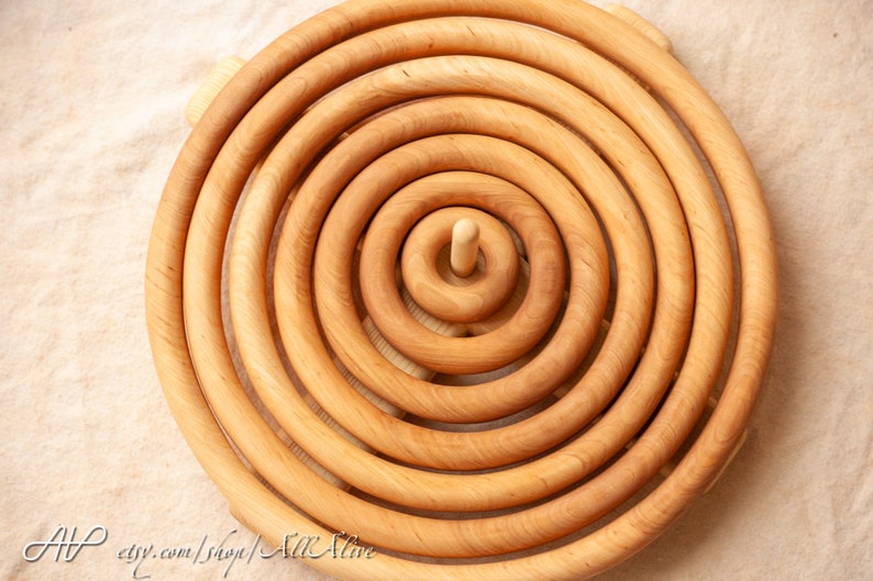 Wooden Natural color stacking Circles set Throw Rings Game Unpainted Waldorf toys Montessori materials Set of 7 image 3