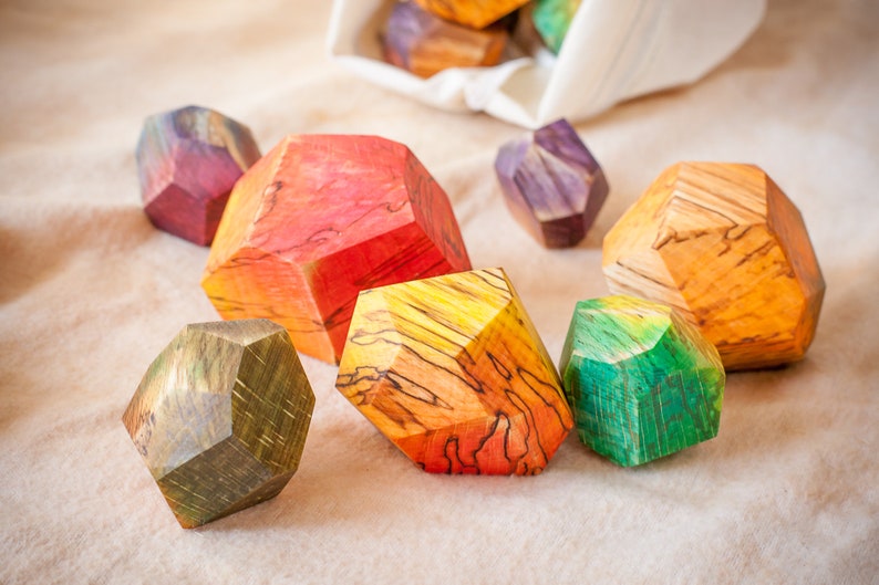 Wooden stones Unique fermented beech texture Colorful Tumi ishi Rainbow colours Waldorf toys Montessori materials image 7