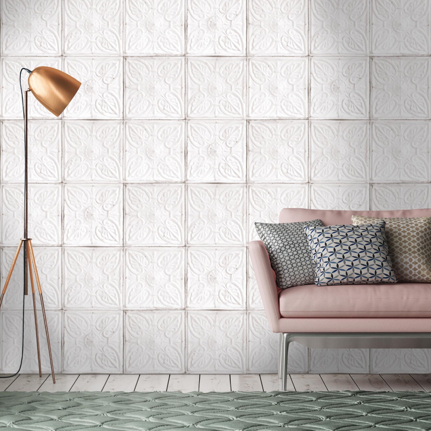 Tin Tile in White tile effect wallpaper paste the wall Etsy