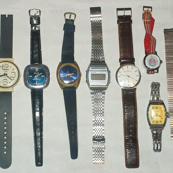 Vintage Watch Repair Lot 7 Watches Parts Restore Crafting Steampunk Swiss Mechanical Ingraham Sperry Texas Instruments Bradley Disney Skagen