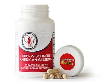 100% Authentic American Ginseng Capsules -500 mg. Potent Ground Ginseng Root - No Fillers, Binders or Other Additives. (75)