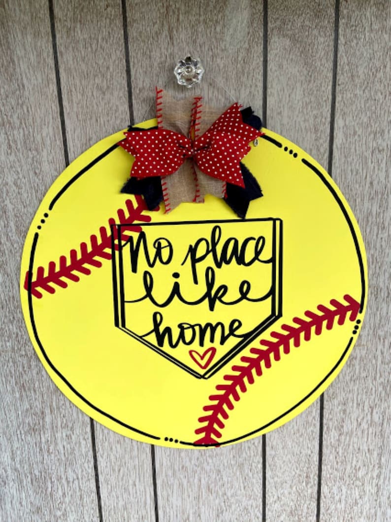 No Place Like Home Softball Hand Painted Wooden Door Hanger Etsy