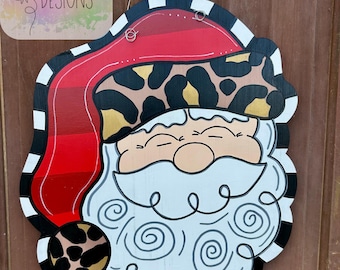Hand Painted Santa Door Hanger | Leopard or Classic Christmas Decor