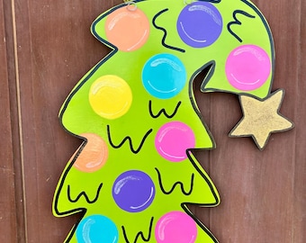Hand Painted Christmas Tree Door Hanger | Whimsical Holiday Decor