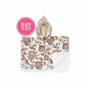 Car seat Poncho, Red Floral and Ivory Luxury Fleece with pockets, girl carseat poncho, baby poncho, kids poncho