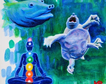Psychic Ninja Turtle Woman card, 15cm x 15cm, blank inside with envelope.