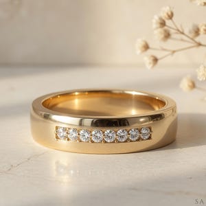 5mm Comfort Fit Moissanite or Diamond Wedding Band, Solid Gold or Platinum Ring
